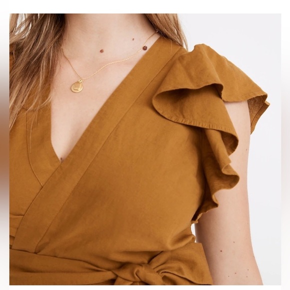 MADEWELL Linen-Blend Ruffle-Sleeve Wrap Midi Dress Cotton - Picture 7 of 10